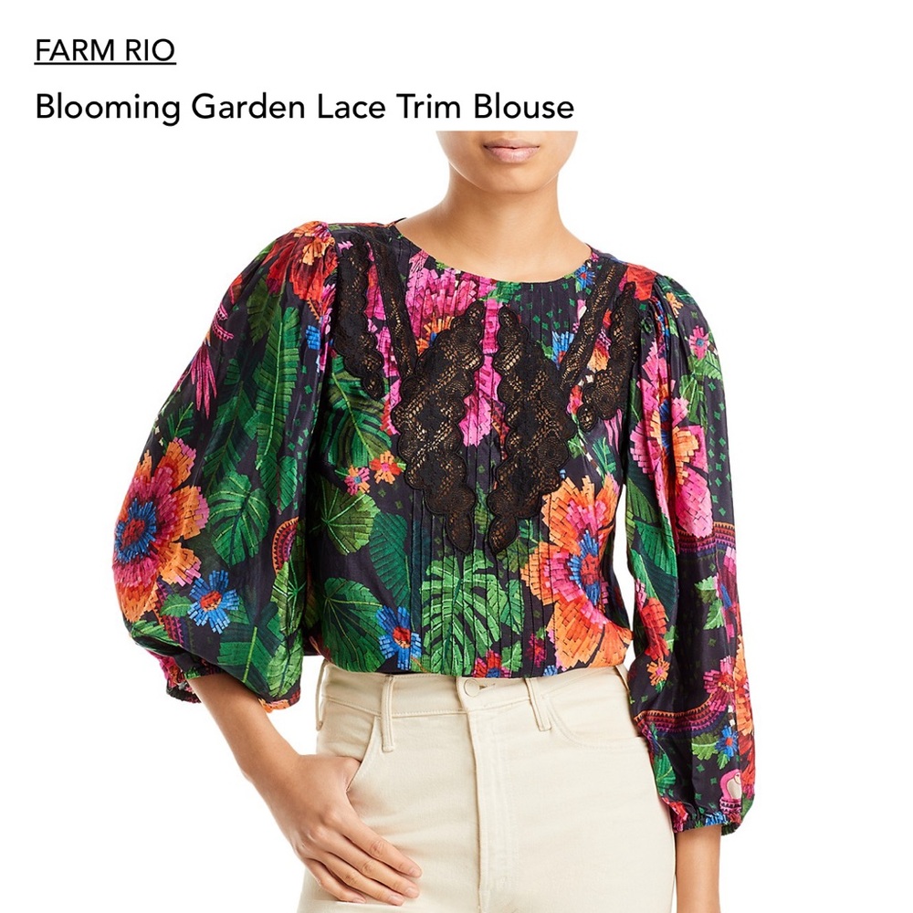 Black Blooming Garden Blouse - Farm Rio size Small